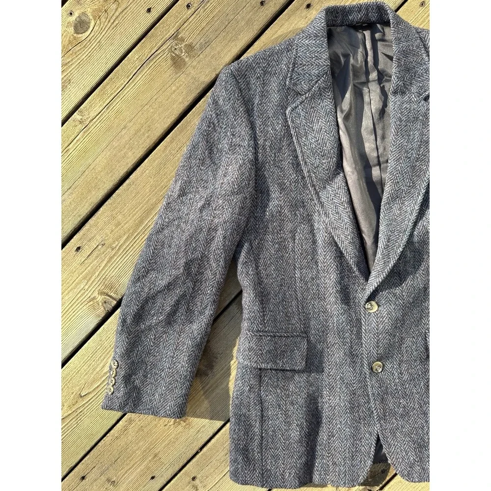 Vintage Harris Tweed Herringbone Blazer 44R USA Made Wool Sport Coat